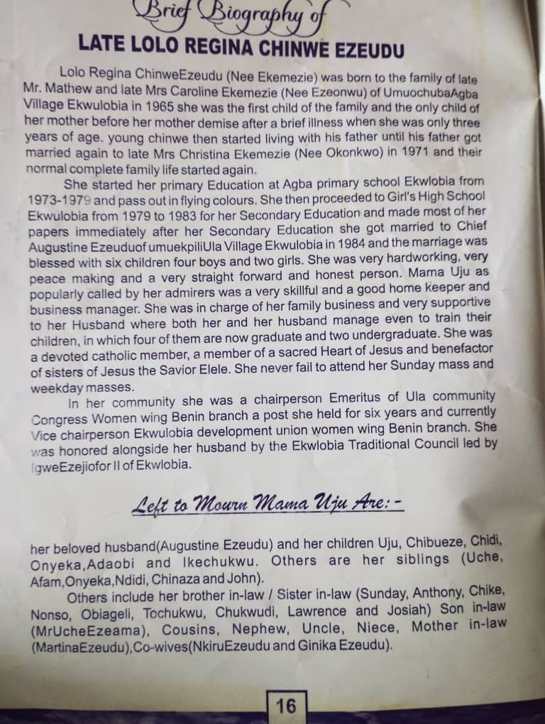 Official Brief Biography in Order of Burial Mass
